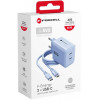 Forcell F-Energy GaN III VT-60 60W PD QC 4.0+ 2x USB-C virtalähde sininen + USB-C-kaapeli
