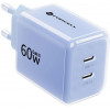 Forcell F-Energy GaN III VT-60 60W PD QC 4.0+ 2x USB-C virtalähde sininen + USB-C-kaapeli