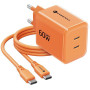 Forcell F-Energy GaN III VT-60 60W PD QC 4.0+ 2x USB-C virtalähde oranssi + USB-C-kaapeli