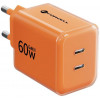 Forcell F-Energy GaN III VT-60 60W PD QC 4.0+ 2x USB-C virtalähde oranssi + USB-C-kaapeli
