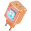 Forcell F-Energy GaN III VT-60 60W PD QC 4.0+ 2x USB-C virtalähde oranssi + USB-C-kaapeli