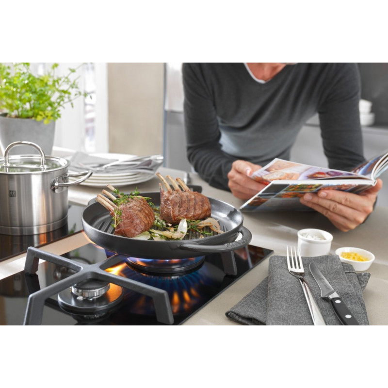 STAUB pyöreä valurautainen grillipannu kahdella kahvalla 40509-522-0 - grafiitti 26 cm