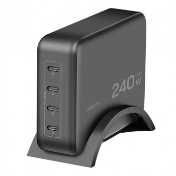 Logilink USB-C pöytälaturi, 240 W, GaN, 4-porttia, 4x USB-C (PD), musta