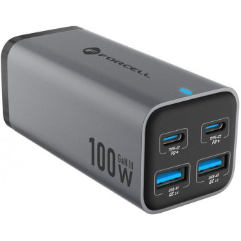 Forcell F-Energy GaN III VT-49 pöytälaturi, 2x USB-C + 2x USB-A, PD, QC 4.0, 100 W, harmaa