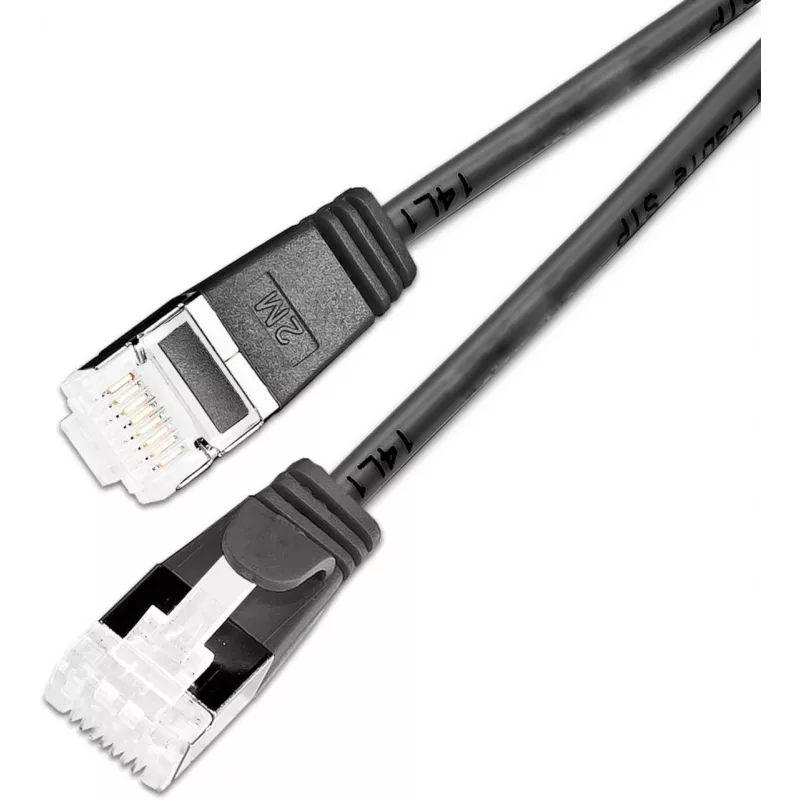 Wirewin SLIM Cat6a 10 Gigabit U/FTP kevyt patch-kaapeli, pyöreä, Ø 3,8 mm, 0,15 m, musta