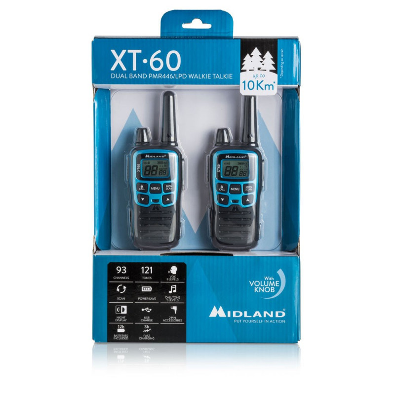 Midland XT60 radiopuhelin 24 kanavaa 446.00625 - 446.0937 MHz musta, sininen