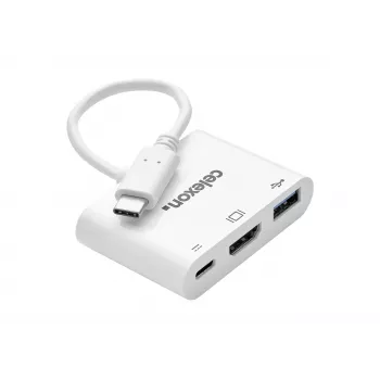 celexon USB-C-moniporttisovitin HDMI ja USB-A, M/F, valkoinen