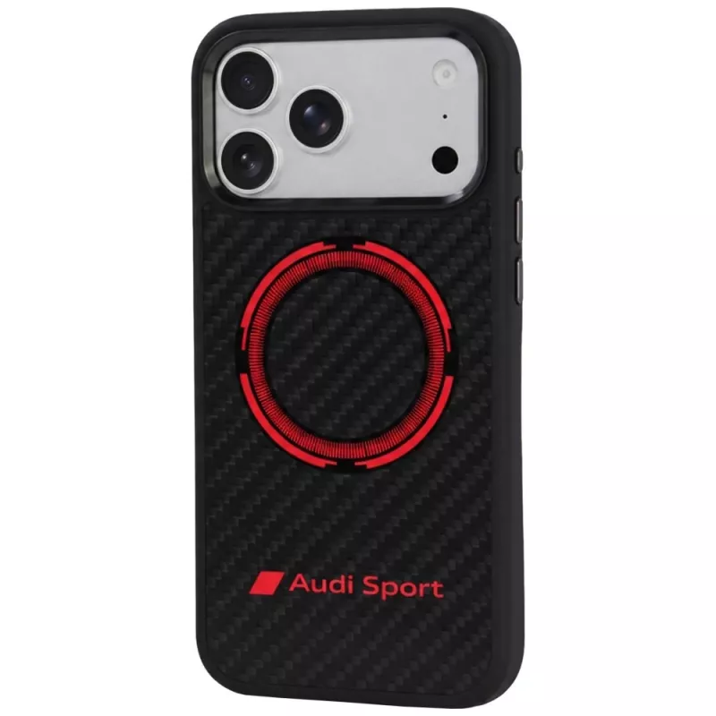 Audi RSQ Carbon Fiber Sport Red Circle MagSafe -kuori iPhone 18 Pro Max / 17 Pro Max, musta