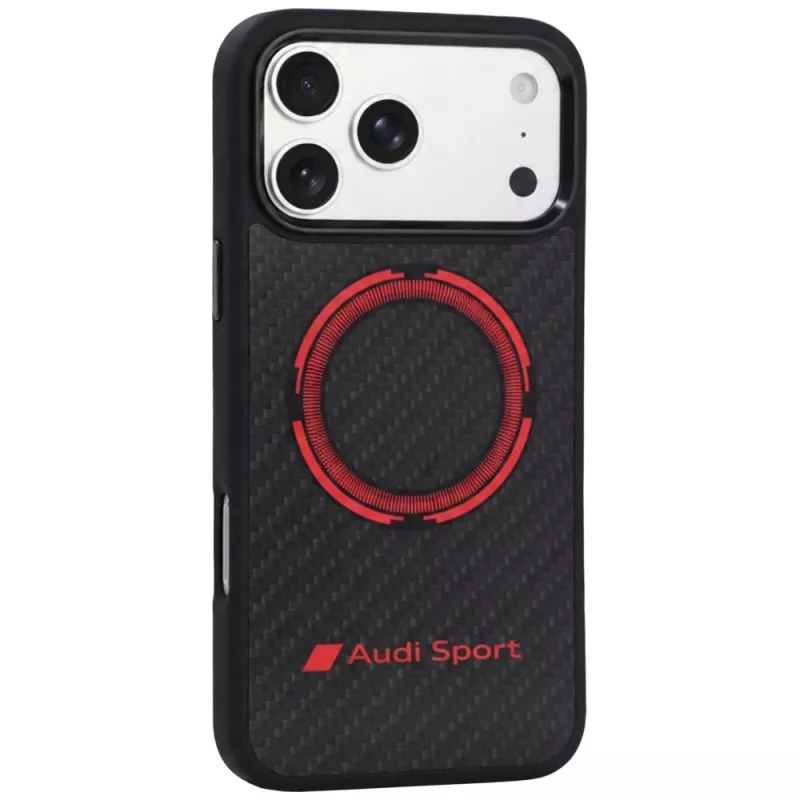 Audi RSQ Carbon Fiber Sport Red Circle MagSafe -kuori iPhone 18 Pro Max / 17 Pro Max, musta