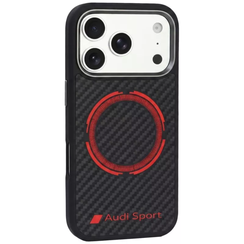 Audi RSQ Carbon Fiber Sport Red Circle MagSafe -kuori iPhone 18 Pro / 17 Pro, musta