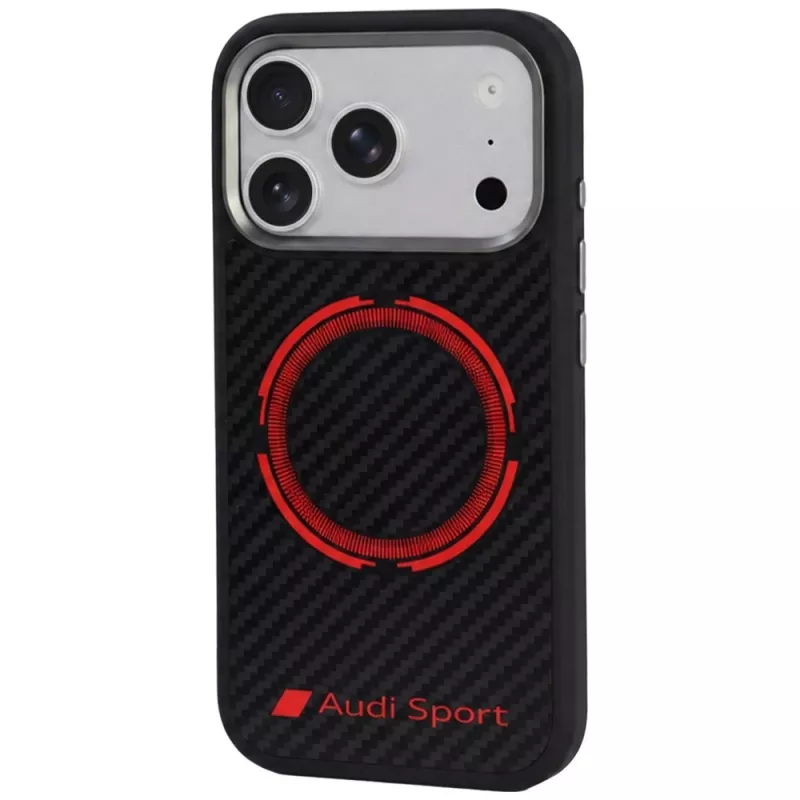 Audi RSQ Carbon Fiber Sport Red Circle MagSafe -kuori iPhone 18 Pro / 17 Pro, musta