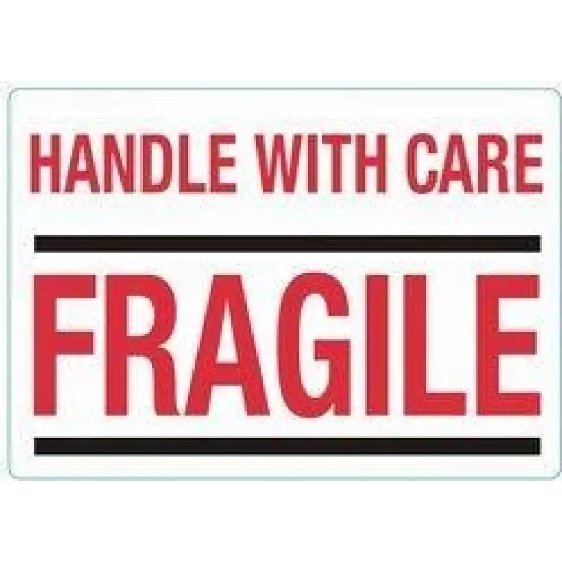 rillprint huomiotarrat HANDLE WITH CARE / FRAGILE, pysyvästi kiinnittyvät, valkoinen/punainen