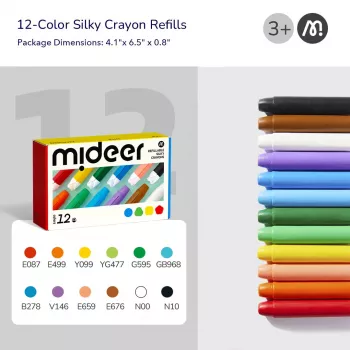 Mideer Silky Crayons täyttövärit, pehmeät ja pestävät, 12 kpl