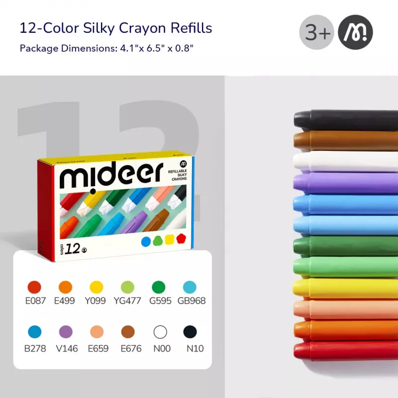 Mideer Silky Crayons täyttövärit, pehmeät ja pestävät, 12 kpl