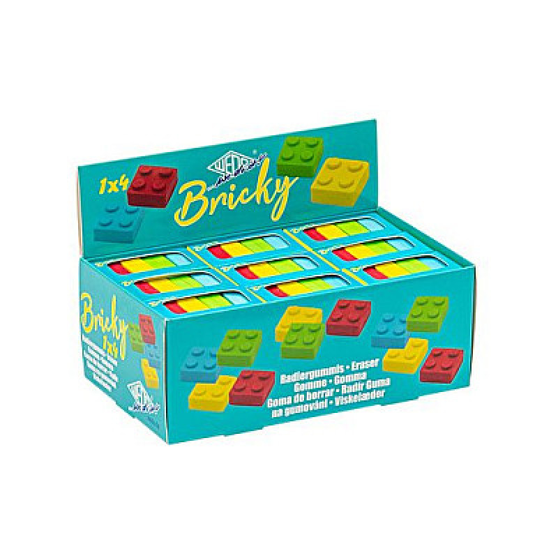 WEDO Bricky palikkapyyhekumi, 4 väriä, lajittelulaatikolla, 18 kpl