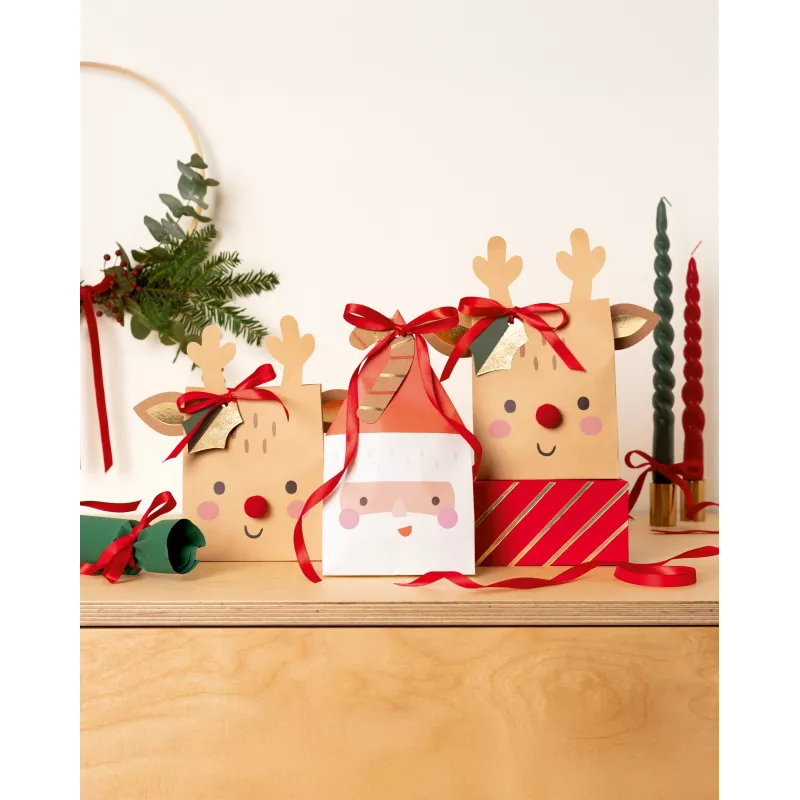 Folia paperipussit Santa & Deer monivärinen