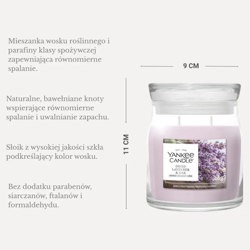 Yankee Candle Dried Lavender & Oak kynttilä, keskikokoinen