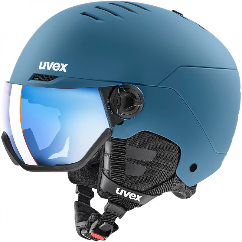 UVEX Wanted Visor laskettelukypärä, kivi/sininen, 58-61