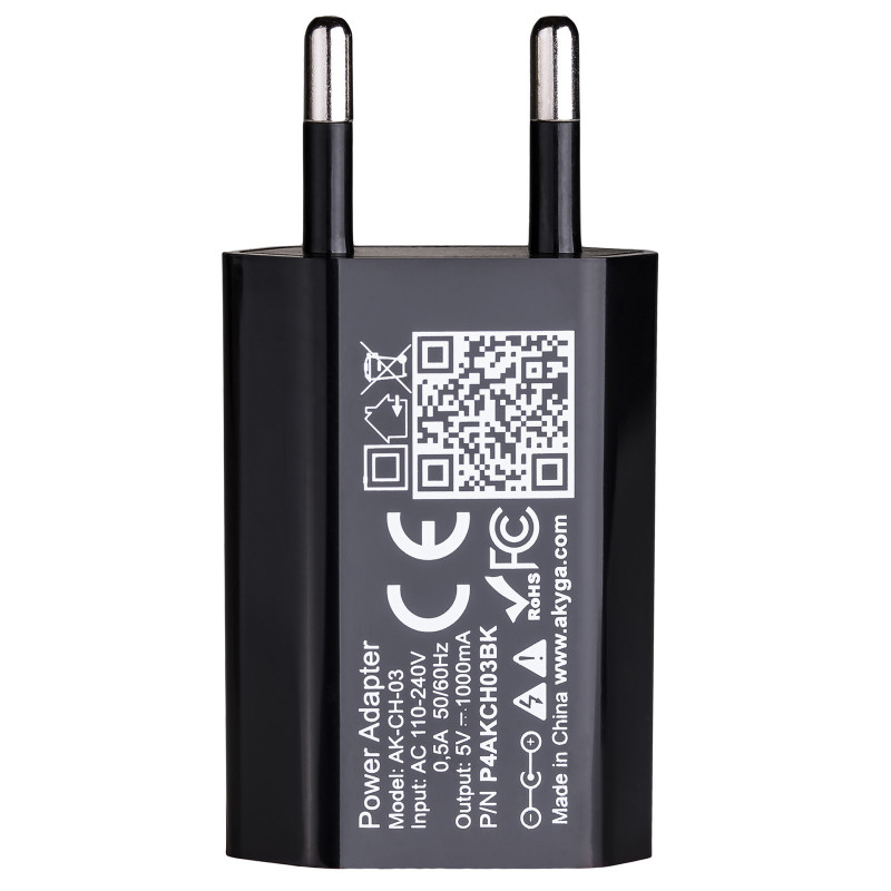 Seinä laturi Akyga AK-CH-03BK 5W USB-A 5V / 1A musta