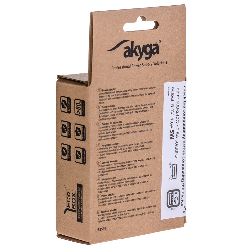 Seinä laturi Akyga AK-CH-03BK 5W USB-A 5V / 1A musta