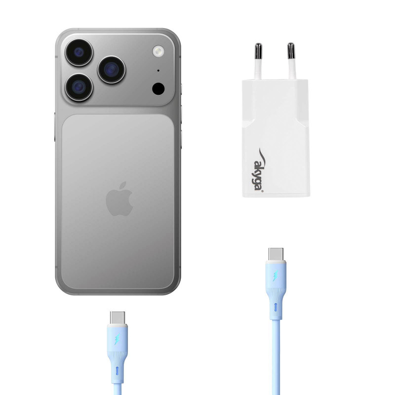 Seinä laturi Akyga AK-CH-27 30W USB-C USB-A PD GaN 5-20V / 1.5-3A valkoinen