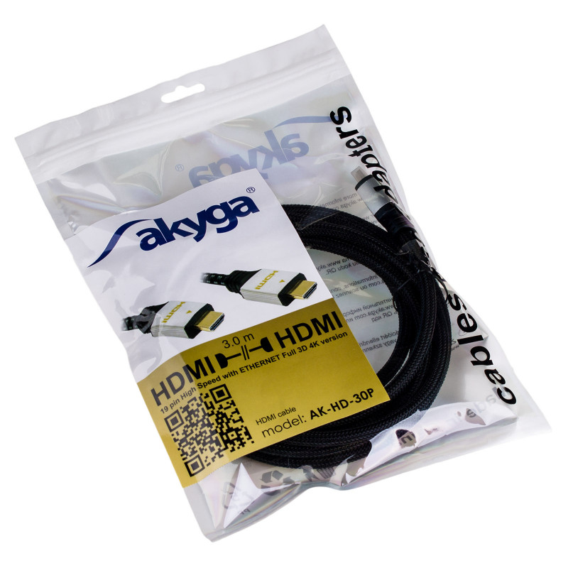 Akyga AK-HD-30P HDMI-kaapeli v2.0, High Speed Ethernetillä, 4K, 3 m, musta