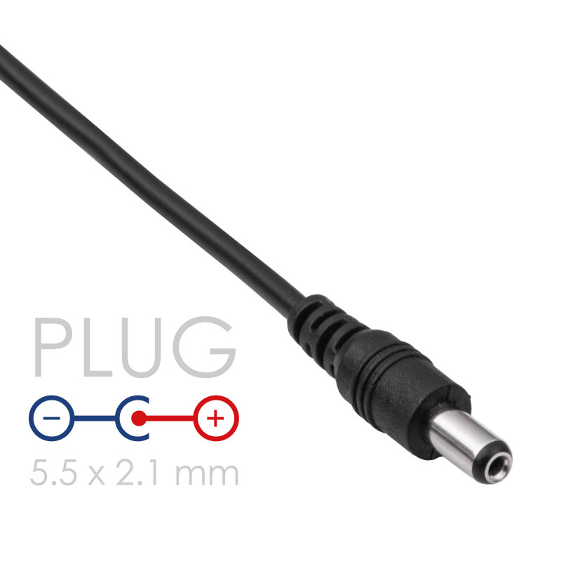 Akyga AK-DC-01 virtakaapeli USB-A uros DC 5,5 x 2,1 mm uros, 0,8 m, musta
