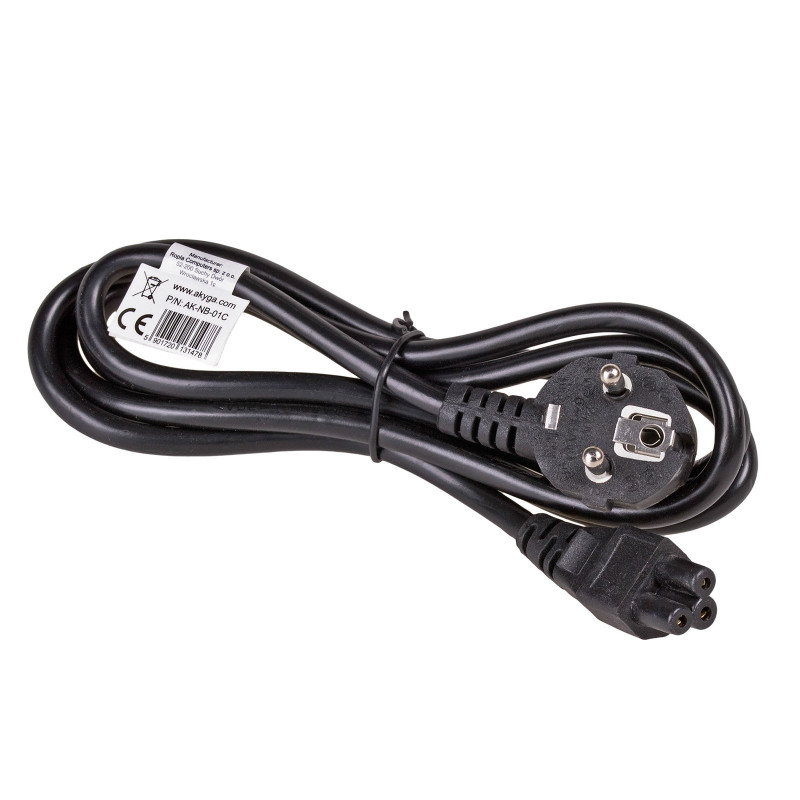 Akyga AK-NB-01C kannettavan tietokoneen virtakaapeli CEE 7/7 IEC C5, kupari 3x0,75 mm², 1,5 m, musta