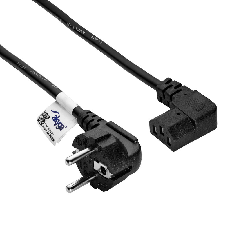 Akyga AK-PC-02C virtajohto CEE 7/7 - IEC C13 90° kulmaliitin, kupari 3x0,75 mm², 1,5 m, musta