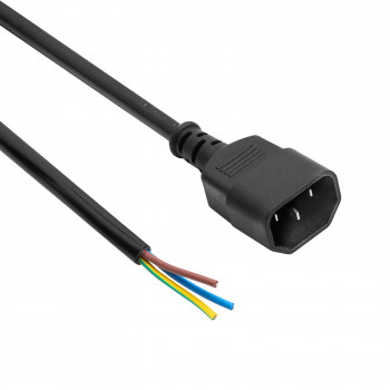 Akyga AK-OT-08C IEC C14 virtajohto avoimella päällä, 3x 1 mm² kupari, 1 m, musta