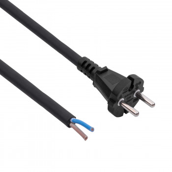 Akyga AK-OT-05S CEE 7/17 kumivirtajohto avoimella päällä, H05RR-F 2x 1,5 mm², 3 m, musta