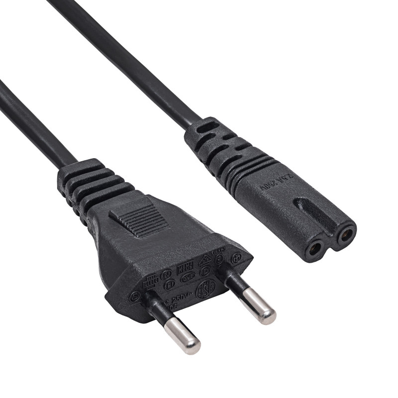 Akyga AK-RD-04A virtajohto CEE 7/16 (euro-pistoke) - IEC C7 (kahdeksikko), CCA 2 x 0,5 mm², 0,5 m, musta