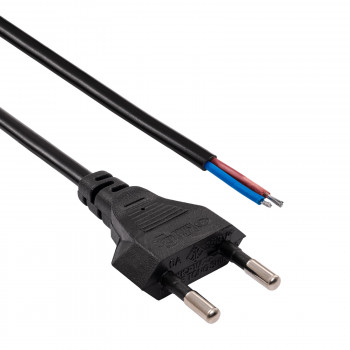 Akyga AK-OT-04A virtajohto avoimella päällä CEE 7/16 (euro-pistoke), kupari 2 x 0,5 mm², 1,5 m, musta