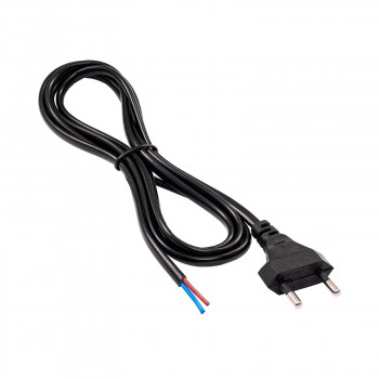 Akyga AK-OT-04A virtajohto avoimella päällä CEE 7/16 (euro-pistoke), kupari 2 x 0,5 mm², 1,5 m, musta