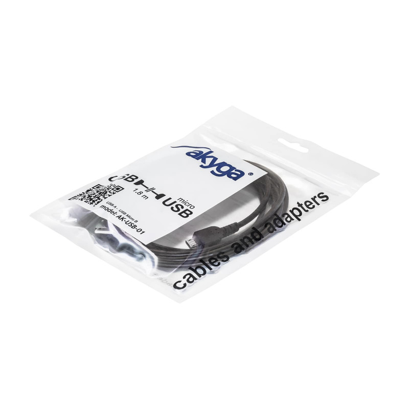 Akyga AK-USB-01 USB 2.0 -kaapeli USB-A (uros) - Micro USB-B (uros), 1,8 m, musta