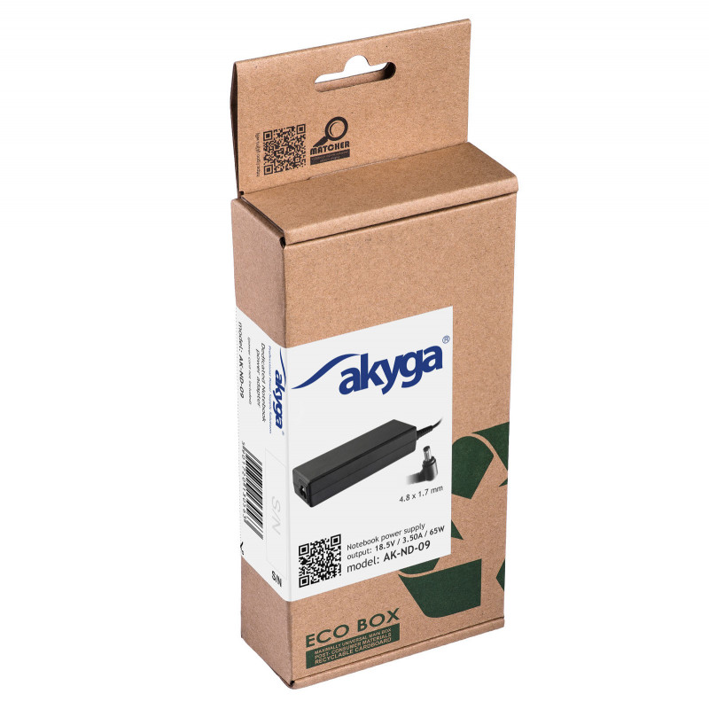 Akyga AK-ND-09 kannettavan tietokoneen virtalähde 18,5 V, 65 W, 4,8 x 1,7 mm, 1,2 m, HP