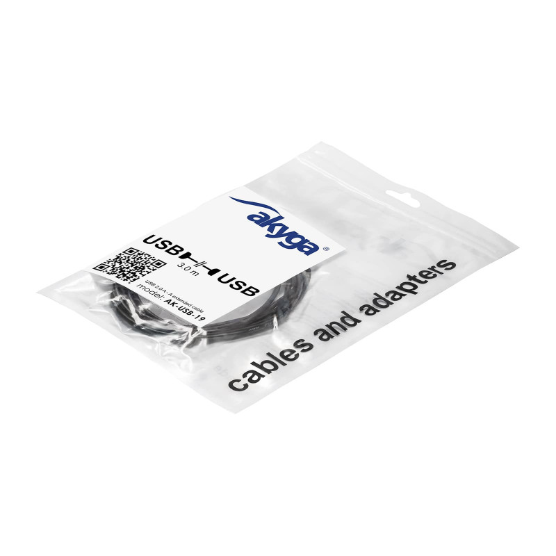 Akyga AK-USB-19 USB 2.0 -jatkokaapeli USB-A (M) - USB-A (F), 3 m, musta