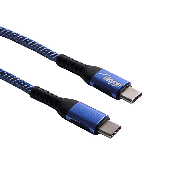 Akyga AK-USB-36 punottu USB-C - USB-C -kaapeli, USB 2.0, 100 W, 0,5 m, sininen