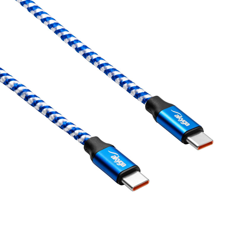 Akyga AK-USB-37 punottu USB-C - USB-C -kaapeli, USB 2.0, 100 W, 1 m, sininen