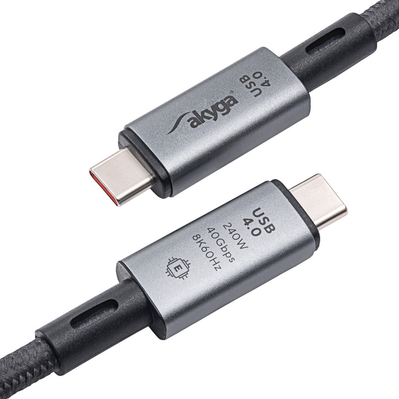 Akyga AK-USB-45 punottu USB-C - USB-C -kaapeli, USB4, 40 Gbit/s, 240 W, 1 m, harmaa
