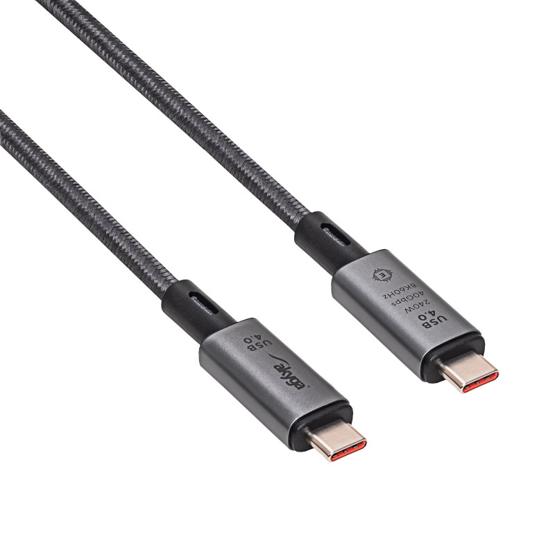 Akyga AK-USB-45 punottu USB-C - USB-C -kaapeli, USB4, 40 Gbit/s, 240 W, 1 m, harmaa