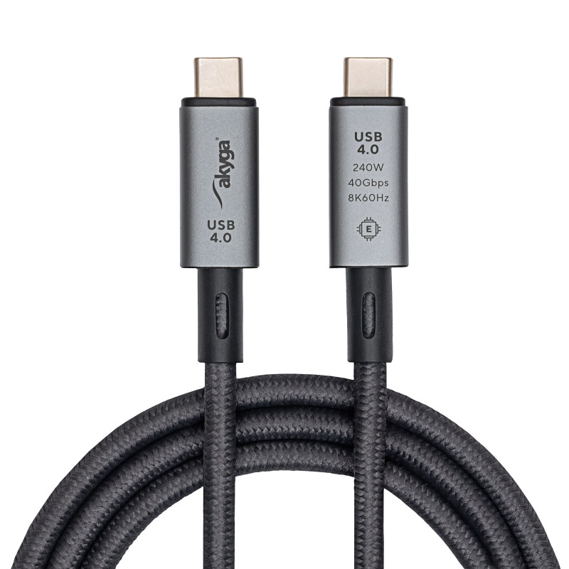 Akyga AK-USB-45 punottu USB-C - USB-C -kaapeli, USB4, 40 Gbit/s, 240 W, 1 m, harmaa