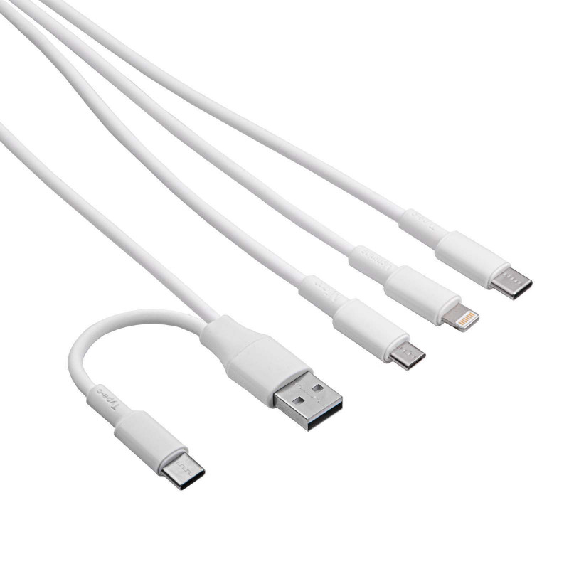 Akyga AK-USB-52 USB-kaapeli USB-A + USB-C - Micro-USB + USB-C + Lightning, 1,2 m