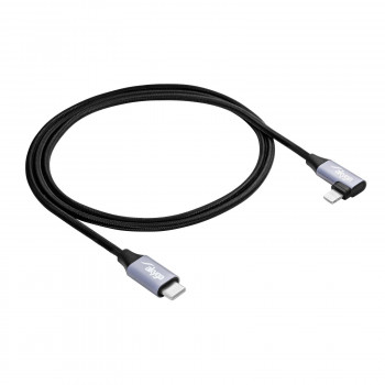 Akyga AK-USB-56 punottu USB-C - Lightning -kaapeli kulmaliittimellä, USB 2.0, 30 W, 1 m, musta