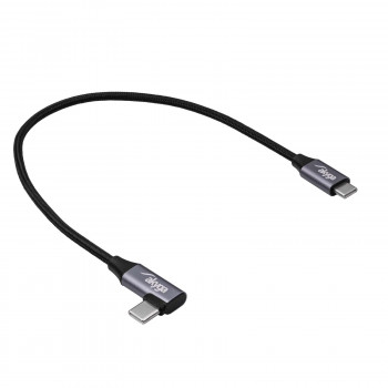 Akyga AK-USB-53 punottu USB-C - USB-C -kaapeli kulmaliittimellä, USB 2.0, 60 W, 0,3 m, musta