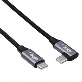 Akyga AK-USB-53 punottu USB-C - USB-C -kaapeli kulmaliittimellä, USB 2.0, 60 W, 0,3 m, musta