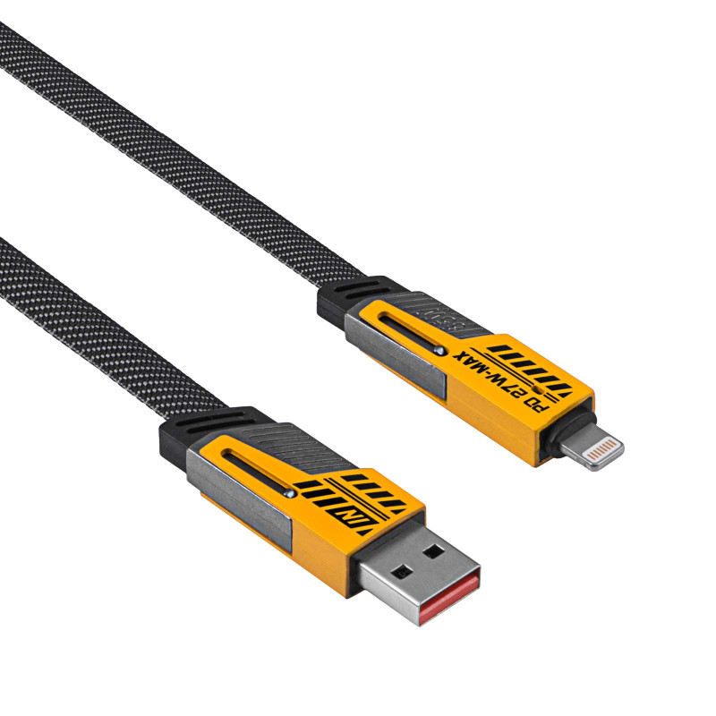 Akyga AK-USB-57 punottu 4-in-1-kaapeli USB-A/USB-C - USB-C/Lightning, USB 2.0, 65 W, 1 m, harmaa