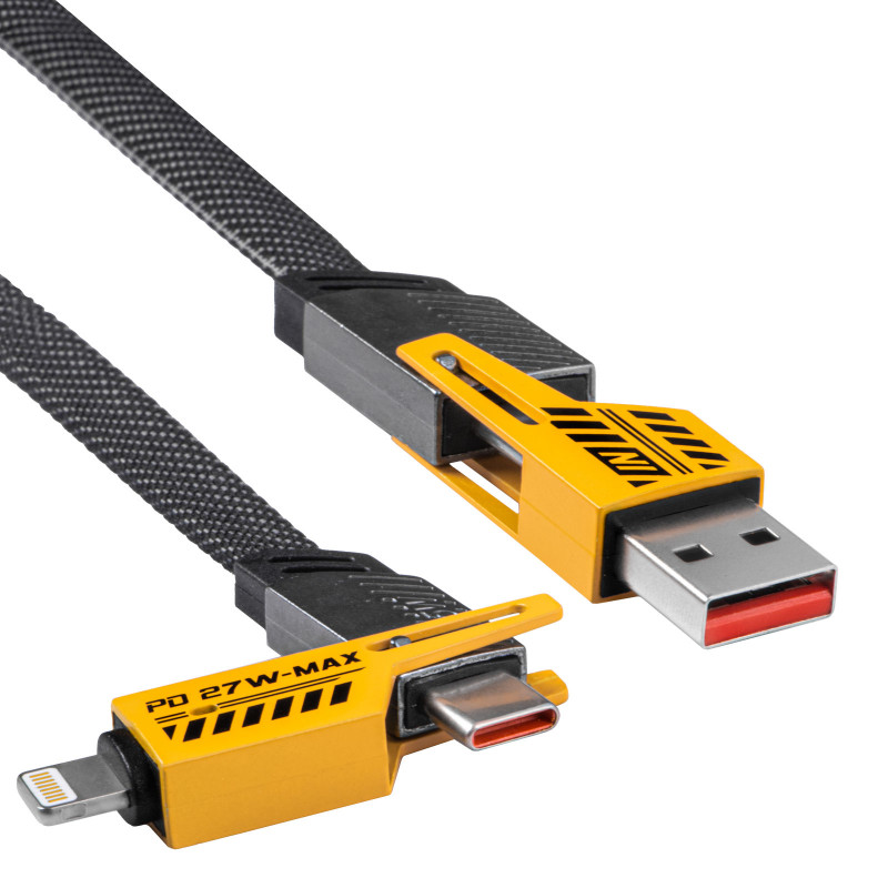 Akyga AK-USB-57 punottu 4-in-1-kaapeli USB-A/USB-C - USB-C/Lightning, USB 2.0, 65 W, 1 m, harmaa