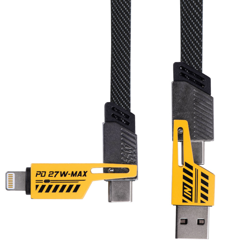 Akyga AK-USB-57 punottu 4-in-1-kaapeli USB-A/USB-C - USB-C/Lightning, USB 2.0, 65 W, 1 m, harmaa