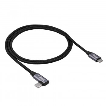 Akyga AK-USB-54 punottu USB-C - USB-C -kaapeli kulmaliittimellä, USB 2.0, 60 W, 1 m, musta